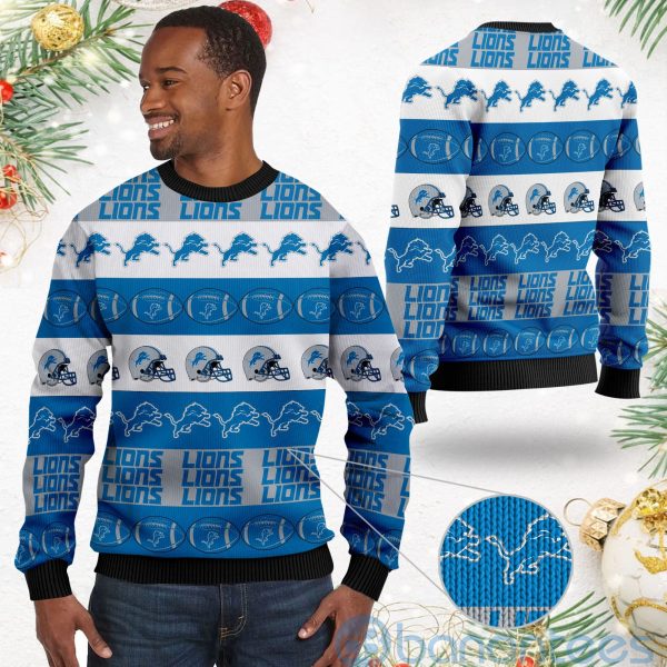 Detroit Lions American Football Team Logo Helmet Symbols Ugly Christmas 3D Sweater Product Photo