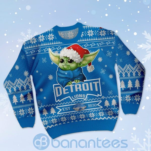 Detroit Lions Cute Baby Yoda Grogu Ugly Christmas 3D Sweater Product Photo