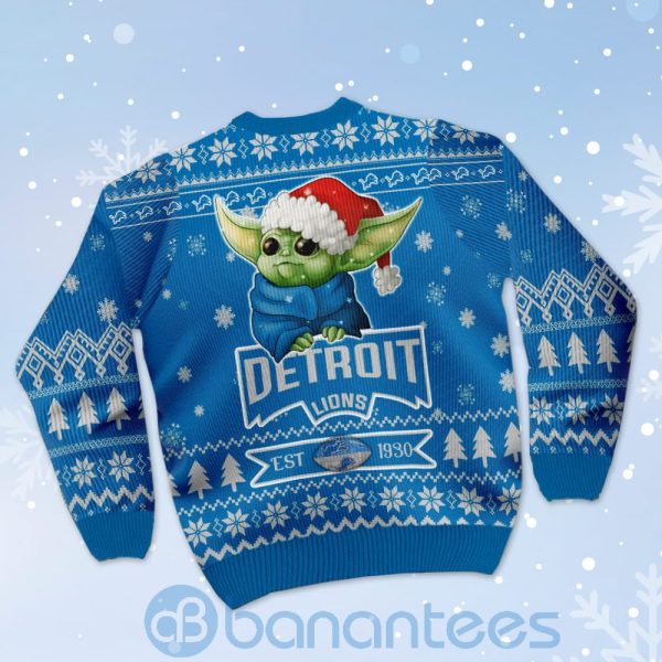 Detroit Lions Cute Baby Yoda Grogu Ugly Christmas 3D Sweater Product Photo