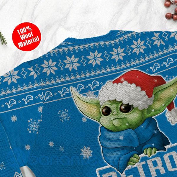 Detroit Lions Cute Baby Yoda Grogu Ugly Christmas 3D Sweater Product Photo