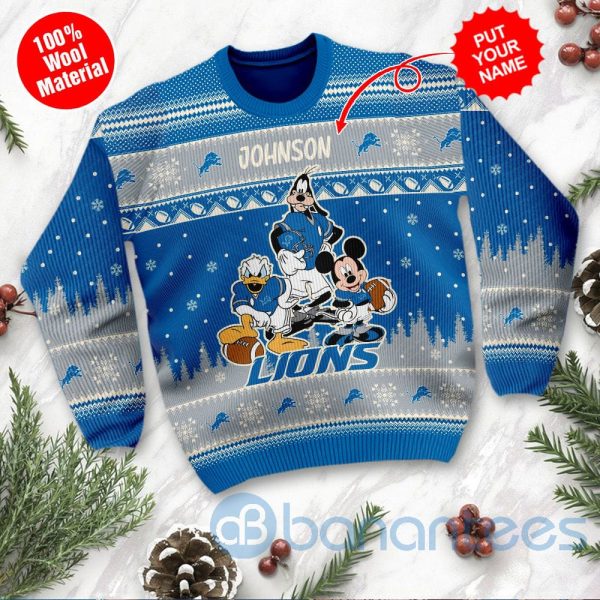 Detroit Lions Disney Donald Duck Mickey Mouse Goofy Custom Name Christmas 3D Sweater Product Photo