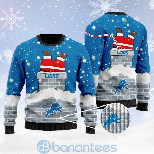 Detroit Lions Football Team Logo Symbol Santa Claus Custom Name Christmas 3D Sweater Product Photo