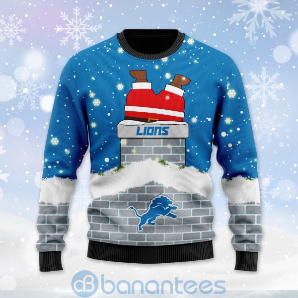 Detroit Lions Football Team Logo Symbol Santa Claus Custom Name Christmas 3D Sweater Product Photo