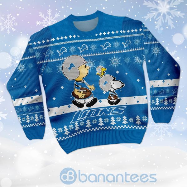 Detroit Lions Funny Charlie Brown Peanuts Snoopy Ugly Christmas 3D Sweater Product Photo