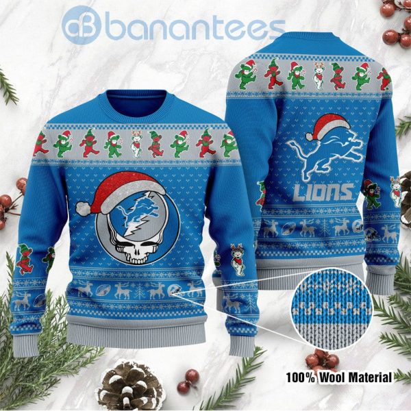 Detroit Lions Grateful Dead SKull And Bears Custom Name Uglu Christmas 3D Sweater Product Photo