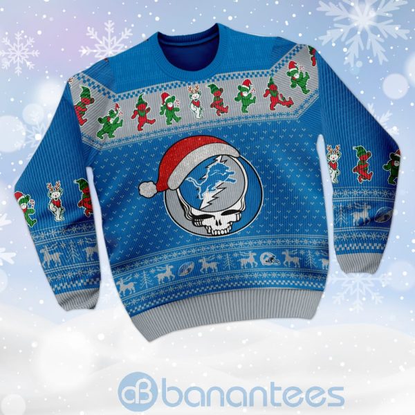 Detroit Lions Grateful Dead SKull And Bears Custom Name Uglu Christmas 3D Sweater Product Photo
