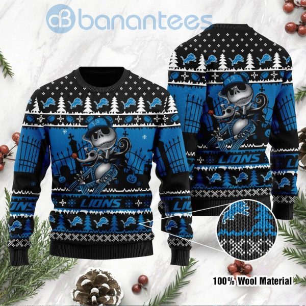 Detroit Lions Jack Skellington Halloween Ugly Christmas 3D Sweater Product Photo