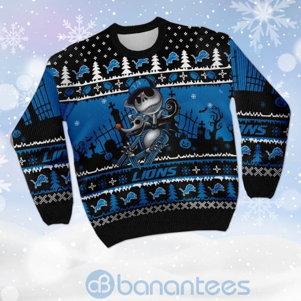Detroit Lions Jack Skellington Halloween Ugly Christmas 3D Sweater Product Photo