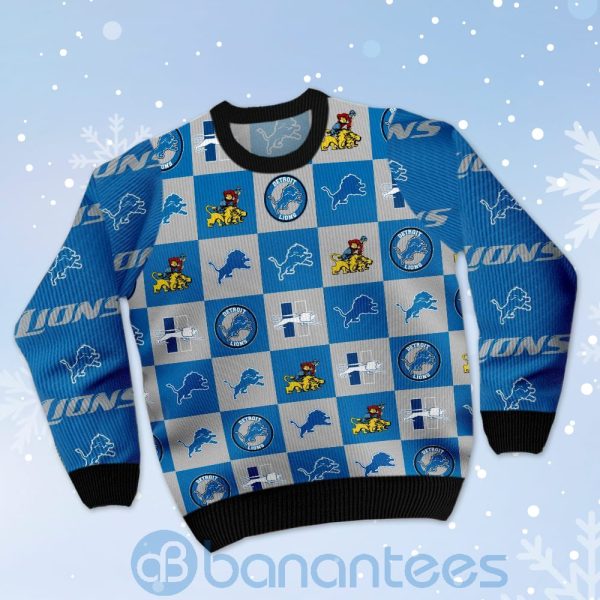 Detroit Lions Logo Checkered Flannel Design Ugly Christmas 3D Sweater Product Photo