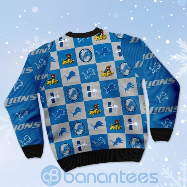 Detroit Lions Logo Checkered Flannel Design Ugly Christmas 3D Sweater Product Photo