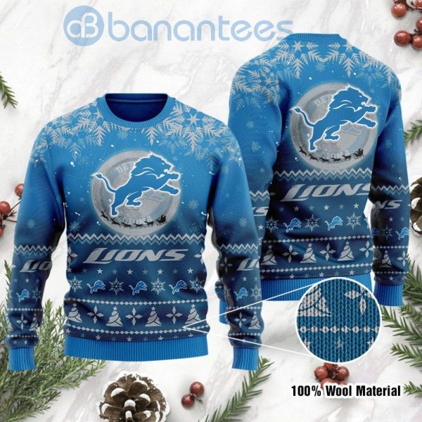 Detroit Lions Santa Claus In The Moon Ugly Christmas 3D Sweater Product Photo