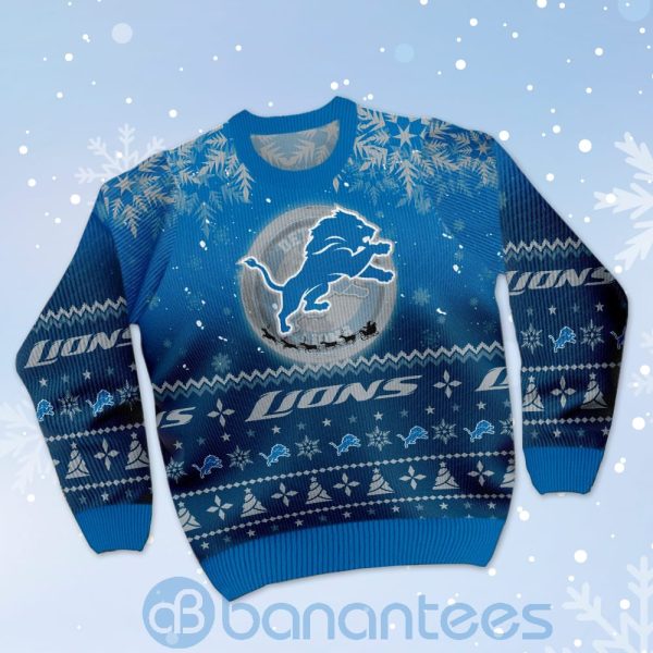 Detroit Lions Santa Claus In The Moon Ugly Christmas 3D Sweater Product Photo