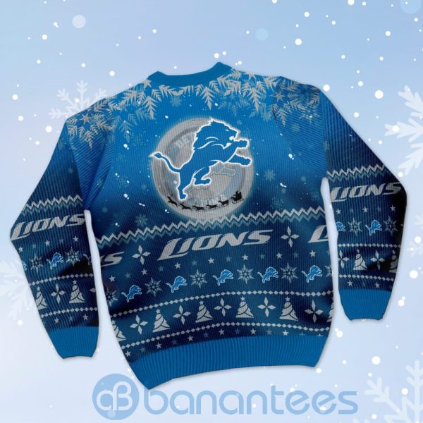Detroit Lions Santa Claus In The Moon Ugly Christmas 3D Sweater Product Photo