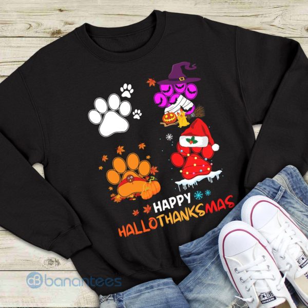 Dog Paw Happy Hallothanksmas Graphic Sweatshirt For Men And Women Product Photo