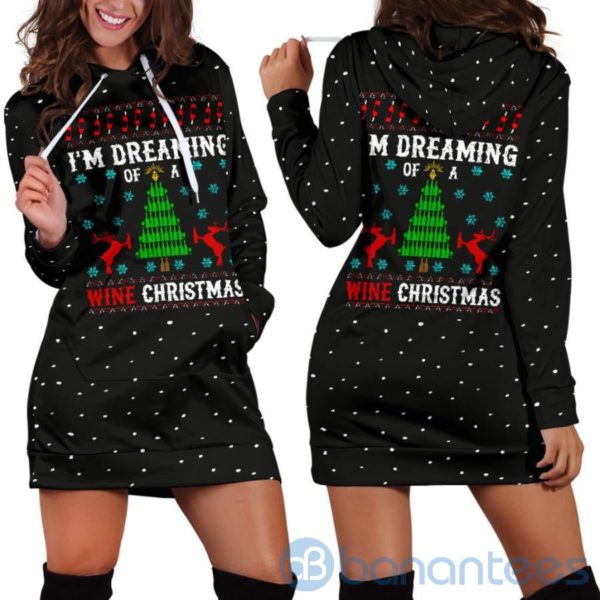 Dreaming of A Wine Christmas Hoodie Dress For Women Product Photo