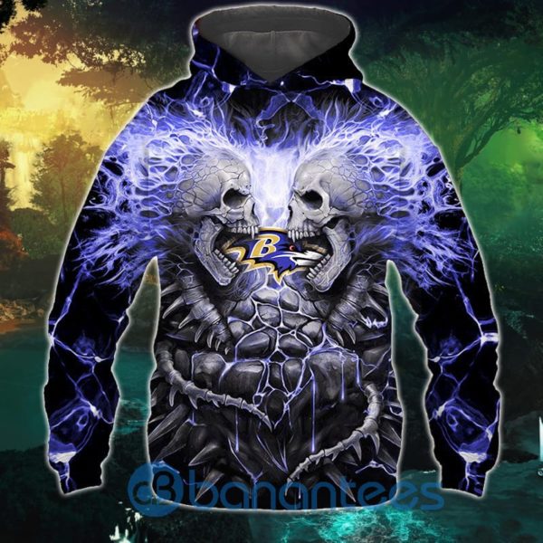 Electric Baltimore Ravens Skull Hoodies Halloween Full Printed 3D Hoodie, Zip Hoodie Product Photo