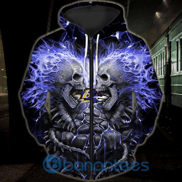 Electric Baltimore Ravens Skull Hoodies Halloween Full Printed 3D Hoodie, Zip Hoodie Product Photo