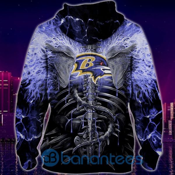 Electric Baltimore Ravens Skull Hoodies Halloween Full Printed 3D Hoodie, Zip Hoodie Product Photo