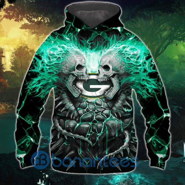Electric Green Bay Packers Skull All Over Printed 3D Hoodie Zip Hoodie Product Photo