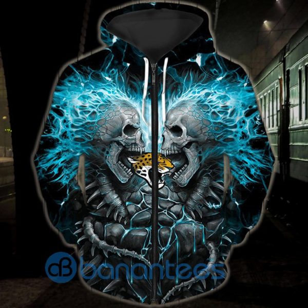 Electric Jacksonville Jaguars Skull Halloween All Over Printed 3D Hoodie, Zip Hoodie Product Photo