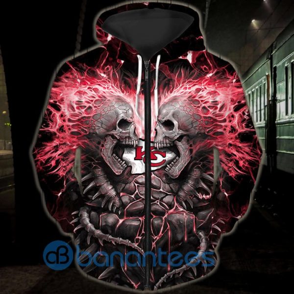 Electric Kansas City Chiefs Skull Halloween All Over Printed 3D Hoodie, Zip Hoodie Product Photo