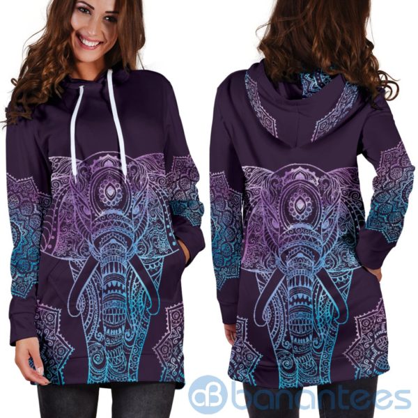 Elephant Mandala Hoodie Dress For Women Product Photo