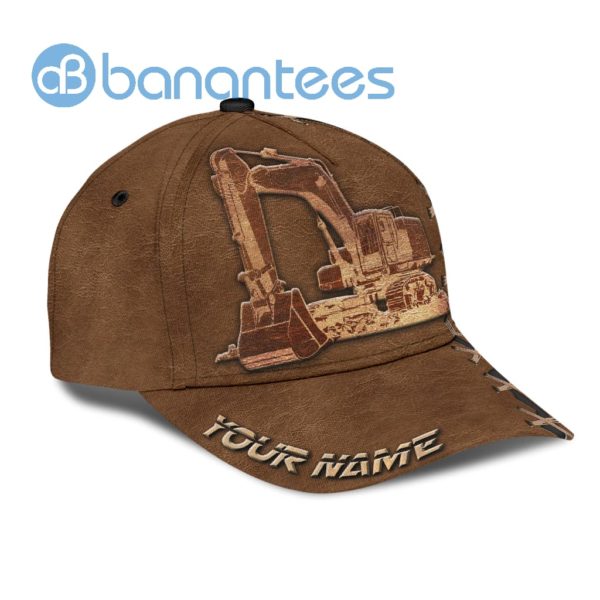 Excavator Heavy Equipment Leather Custom All Over Printed 3D Cap Product Photo