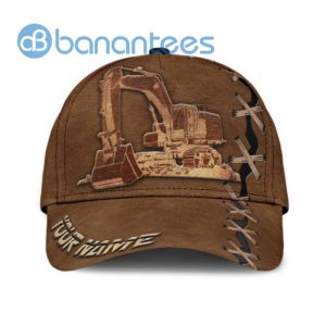 Excavator Heavy Equipment Leather Custom All Over Printed 3D Cap Product Photo