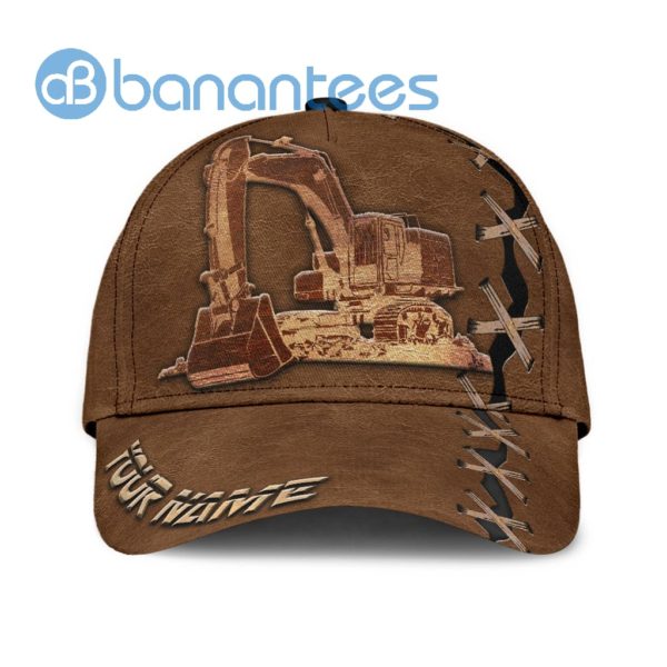 Excavator Heavy Equipment Leather Custom All Over Printed 3D Cap Product Photo