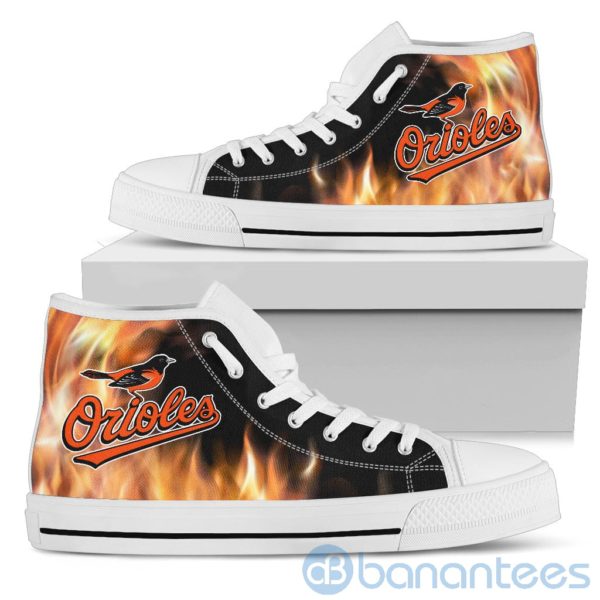 Fire And Logo Of Baltimore Orioles?High Top Shoes Product Photo