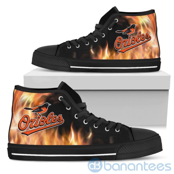 Fire And Logo Of Baltimore Orioles?High Top Shoes Product Photo