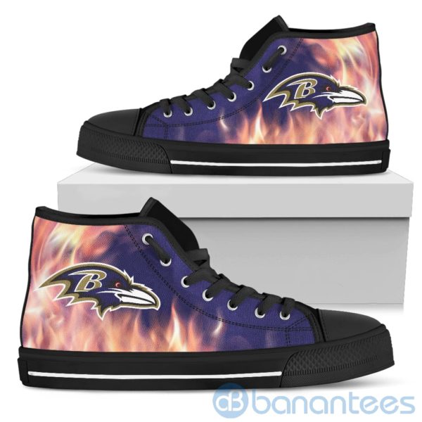 Fire And Logo Of Baltimore Ravens High Top Shoes Product Photo