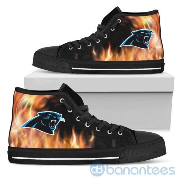 Fire And Logo Of Carolina Panthers High Top Shoes Product Photo
