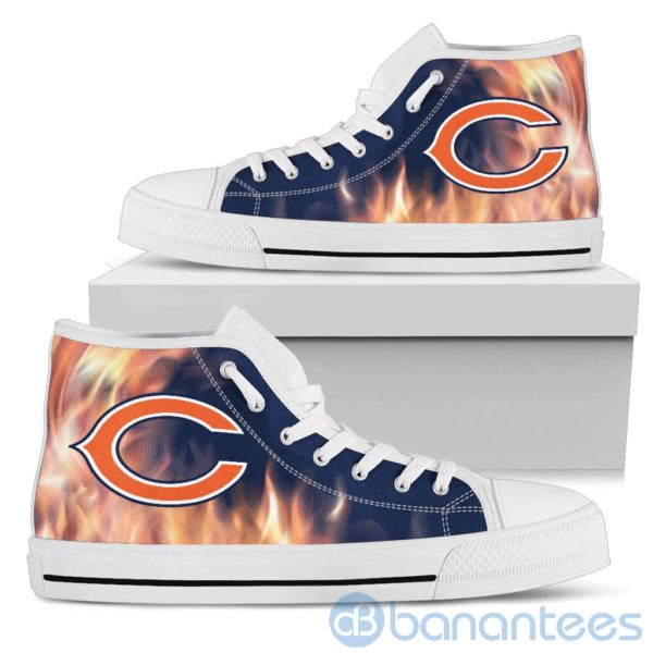 Fire And Logo Of Chicago Bears High Top Shoes Product Photo