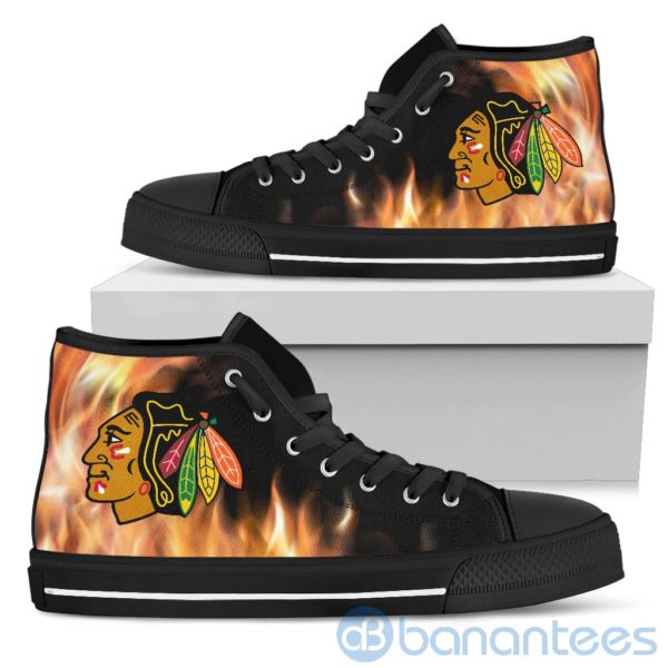 Fire And Logo Of Chicago Blackhawks High Top Shoes Product Photo