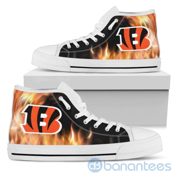 Fire And Logo Of Cincinnati Bengals High Top Shoes Product Photo