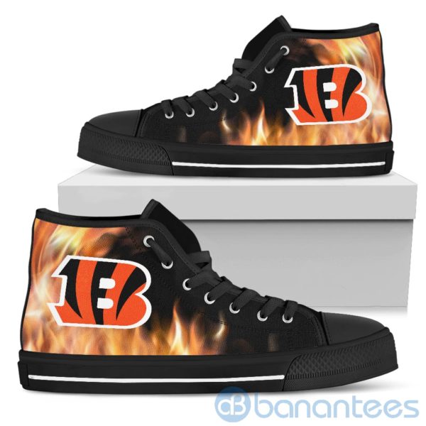Fire And Logo Of Cincinnati Bengals High Top Shoes Product Photo