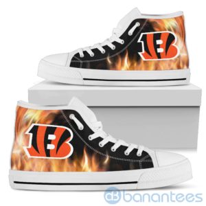 Fire And Logo Of Cincinnati Bengals High Top Shoes Product Photo