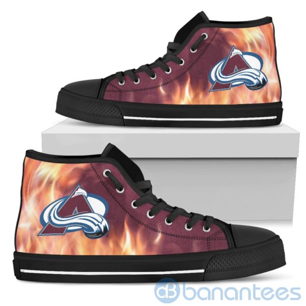 Fire And Logo Of Colorado Avalanche High Top Shoes Product Photo