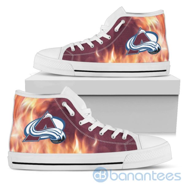 Fire And Logo Of Colorado Avalanche High Top Shoes Product Photo