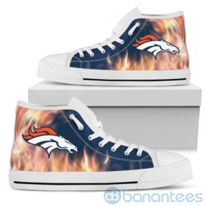 Fire And Logo Of Denver Broncos High Top Shoes Product Photo