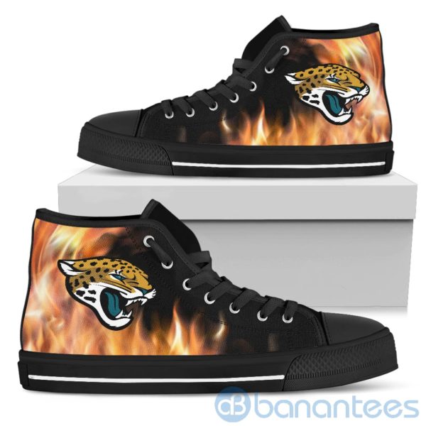 Fire And Logo Of Jacksonville Jaguars High Top Shoes Product Photo