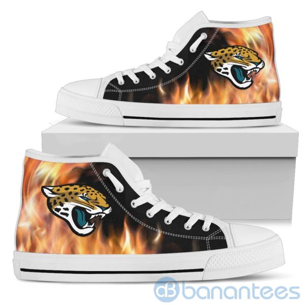 Fire And Logo Of Jacksonville Jaguars High Top Shoes Product Photo