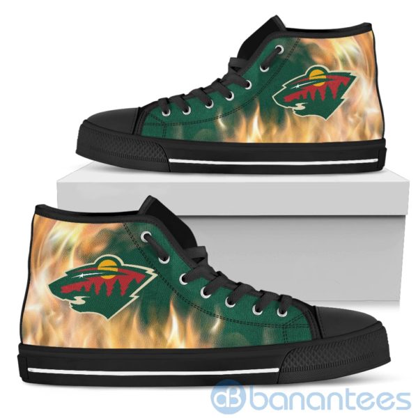 Fire And Logo Of Minnesota Wild High Top Shoes Product Photo