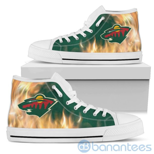 Fire And Logo Of Minnesota Wild High Top Shoes Product Photo