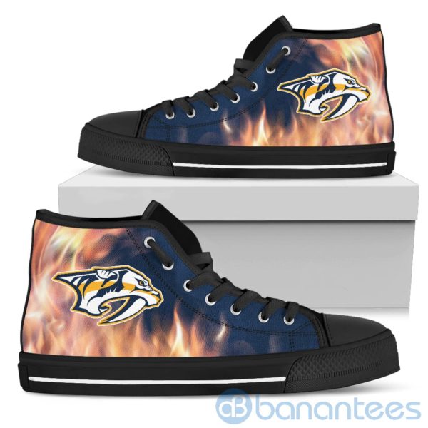 Fire And Logo Of Nashville Predators High Top Shoes Product Photo