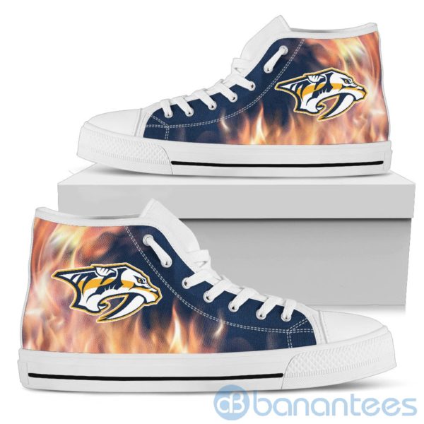 Fire And Logo Of Nashville Predators High Top Shoes Product Photo