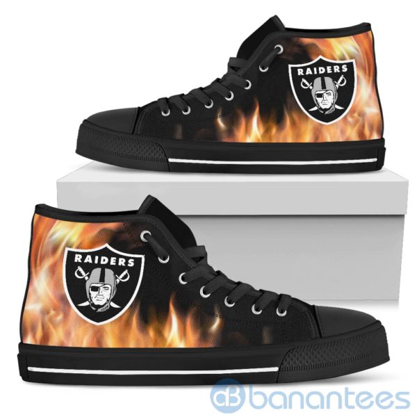 Fire And Logo Of Oakland Raiders High Top Shoes Product Photo
