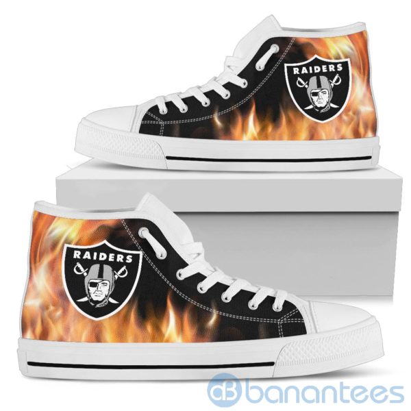 Fire And Logo Of Oakland Raiders High Top Shoes Product Photo