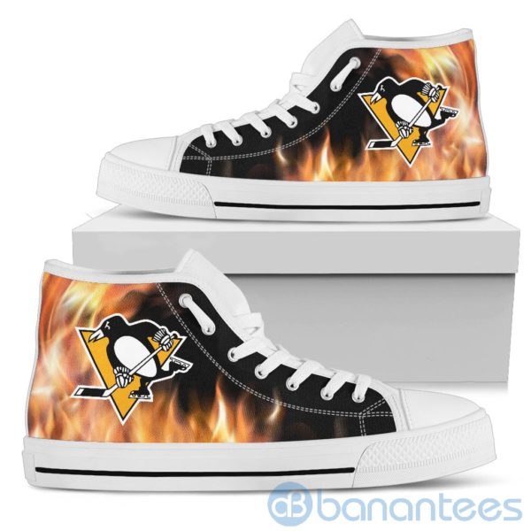 Fire And Logo Of Pittsburgh Penguins High Top Shoes Product Photo